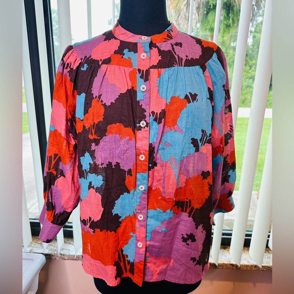 Colorful Abstract Floral Button-Front Blouse - Porridge-Anthropologie